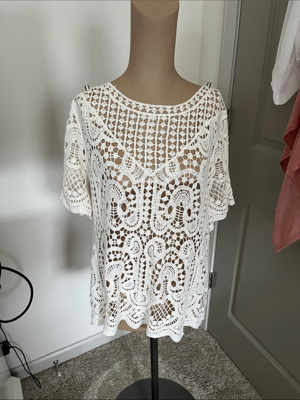 White Crochet Lace Tunic Top - by Adiva. Sz L